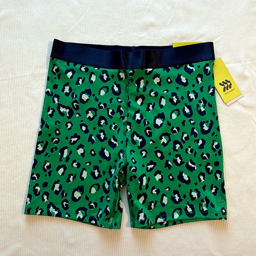 High Rise Elastic Sculpt Bike Shorts Green Leopard Print | All In Motion
